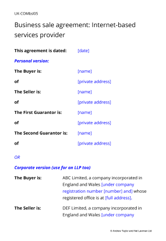 Sample page from the Internet services business sale agreement