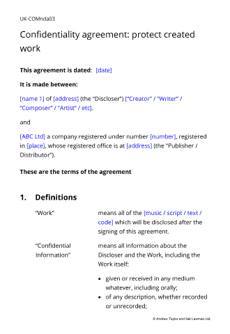 Sample page from the non-disclosure agreement
