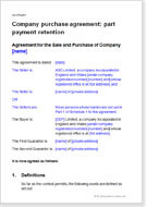 First page of the company sale agreement with retention of part payment