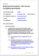 First page of the employment contract with service occupancy