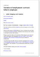 First page of the letter changing terms of employment