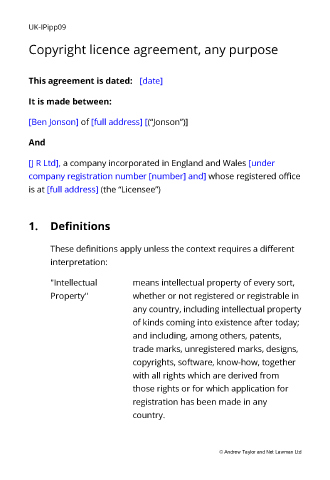 Sample page from the copyright licence agreement