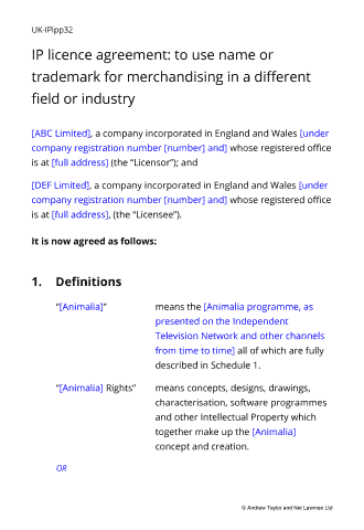 Sample page from the trademark licence agreement