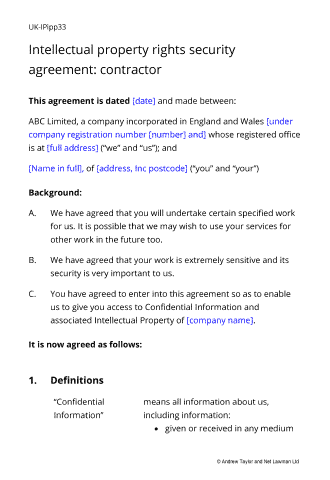 Sample page from the ip rights security agreement