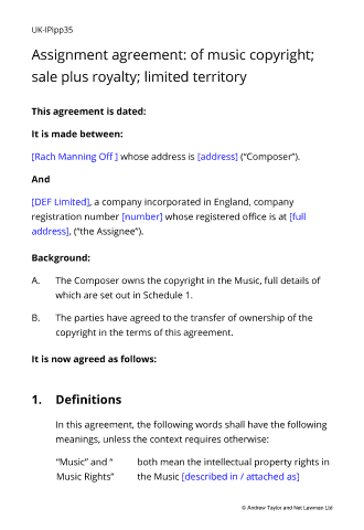 Sample page from the copyright assignment agreement