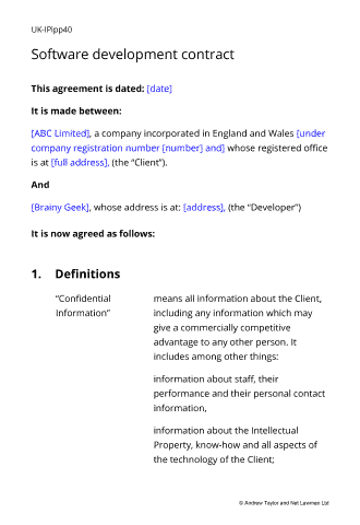 Sample page from the software development agreement