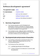 First page of the development agreement for software