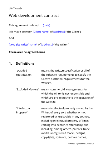 Sample page from the web development contract