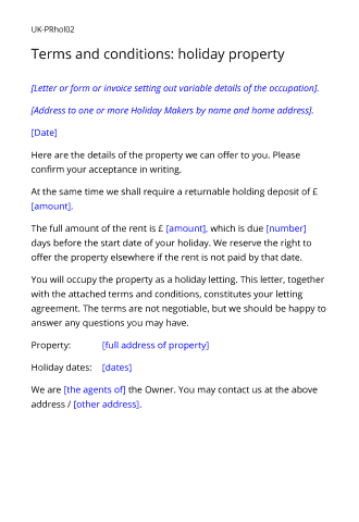 Sample page from the holiday property terms