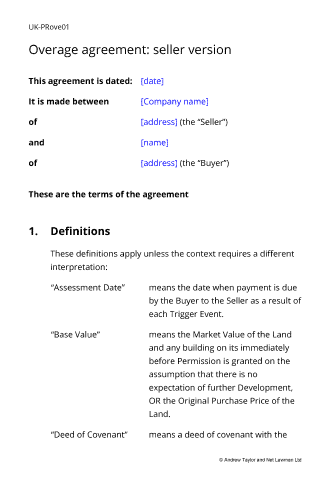 Sample page from the overage agreement