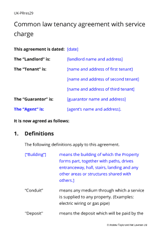Sample page from the common law tenancy agreement