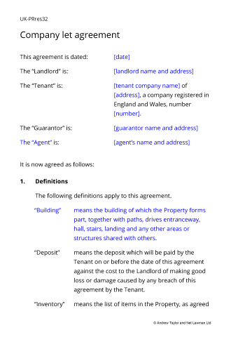 Sample page from the house let agreement