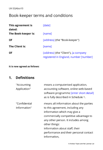 Sample page from the bookkeeper terms