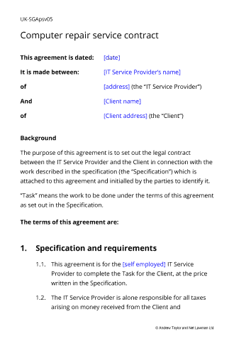 Sample page from the computer repair service contract