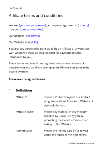 Sample page from the affiliate terms