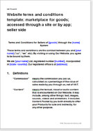 First page of the seller terms for a marketplace for goods accessed through a website or app