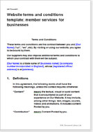 First page of the terms for a business member services website