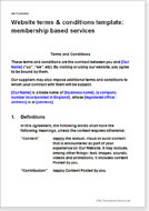 First page of the terms for a member services website
