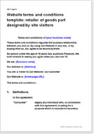 First page of the website terms for a custom design goods retailer
